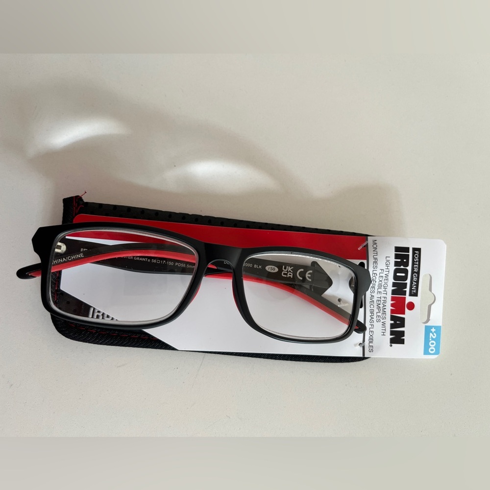 FOSTER GRANT Ironman +2.00 Reading Glasses Lightweight Frames Flexible Temples